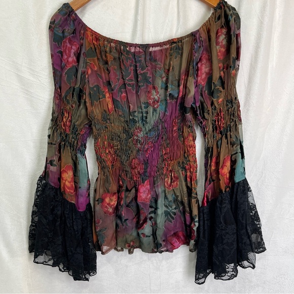 Marrika Nakk Burnout Velvet Sheer Floral Top Witchy Black Lacy Whimsigoth Fairy - Picture 10 of 16